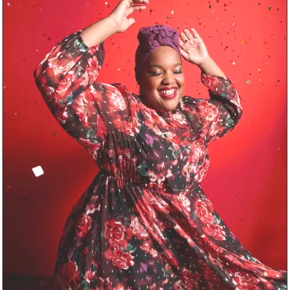 Torrid Chiffon Dress Plus 1X Floral Print Mock Neck Smocked Waist Midi Burgundy - Picture 2 of 8